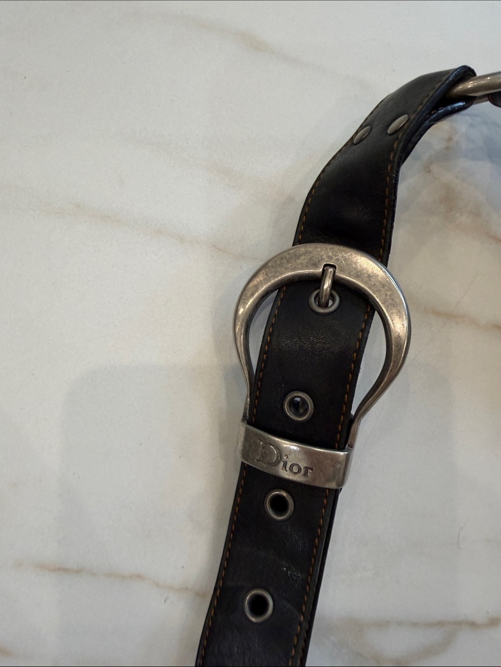 Dior Black Leather Shoulder Bag with Brown Trim - Picture 6 of 11